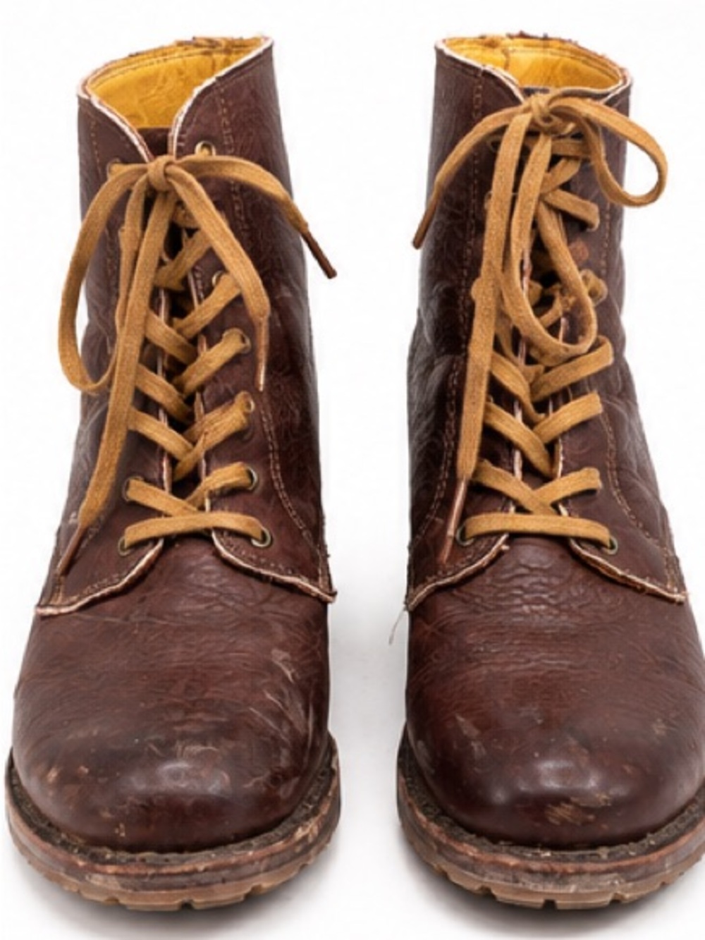 FRYE AND CO. Women's Dark Brown Leather Lace-Up Boots with Tan Laces